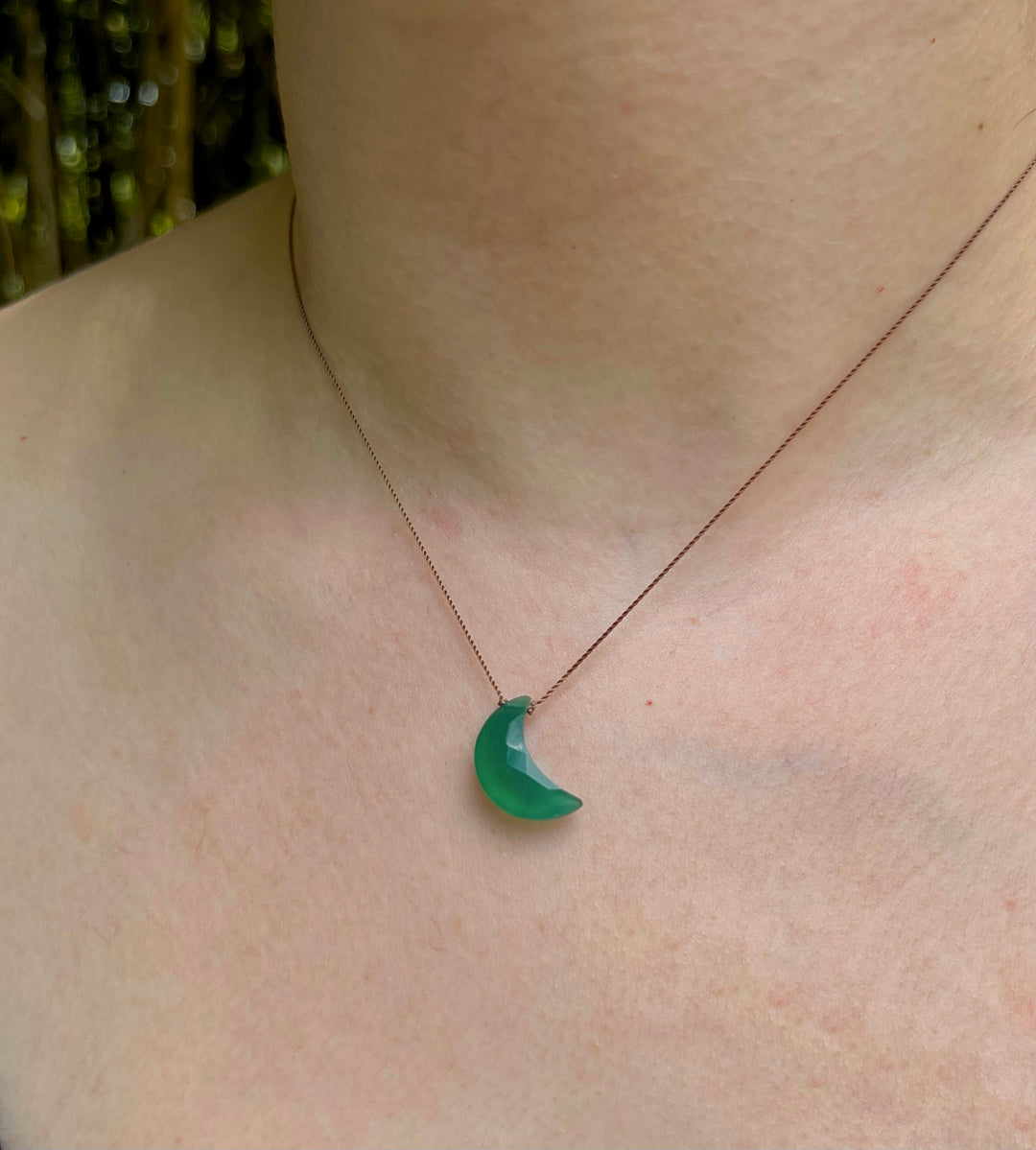 Green Onyx Moon Cord Necklace