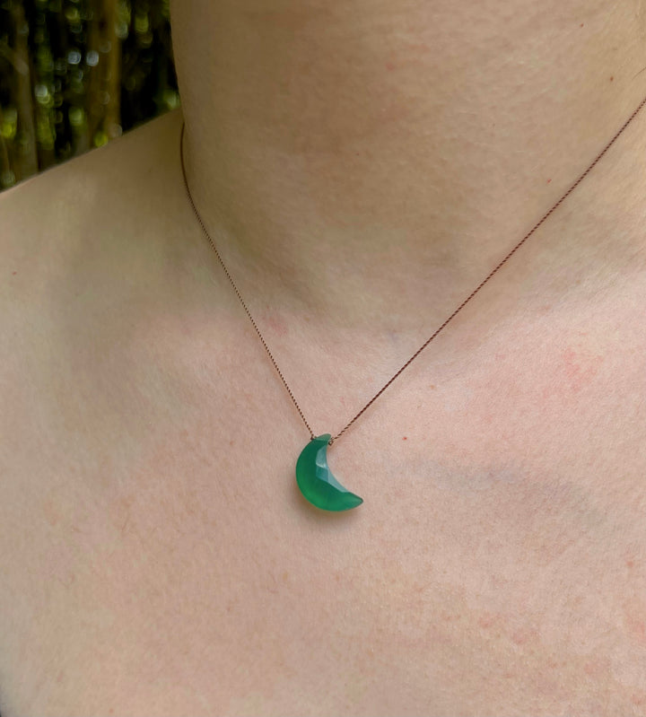 Green Onyx Moon Cord Necklace