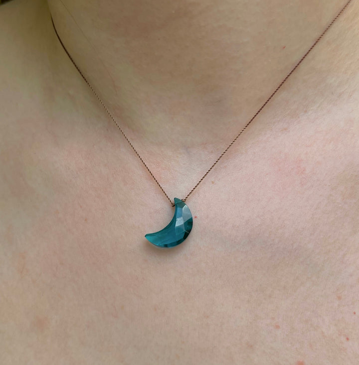 Peacock Quartz Moon Cord Necklace