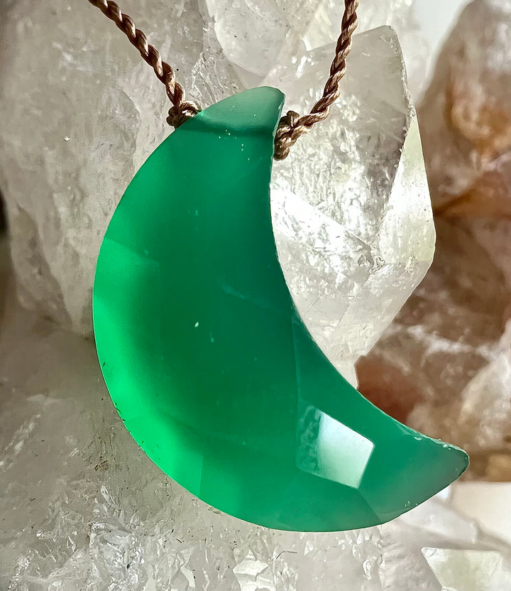 Green Onyx Moon Cord Necklace