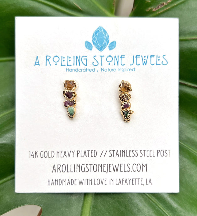 OOAK Linear Studs (citrine, pink tourmaline, ruby, emerald)