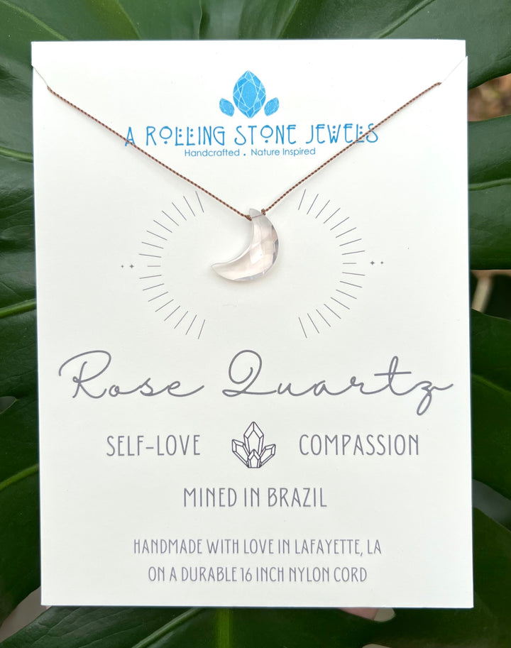 Rose Quartz Moon Cord Necklace