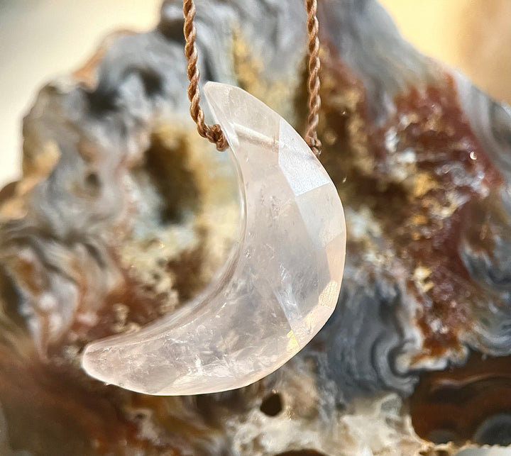 Rose Quartz Moon Cord Necklace