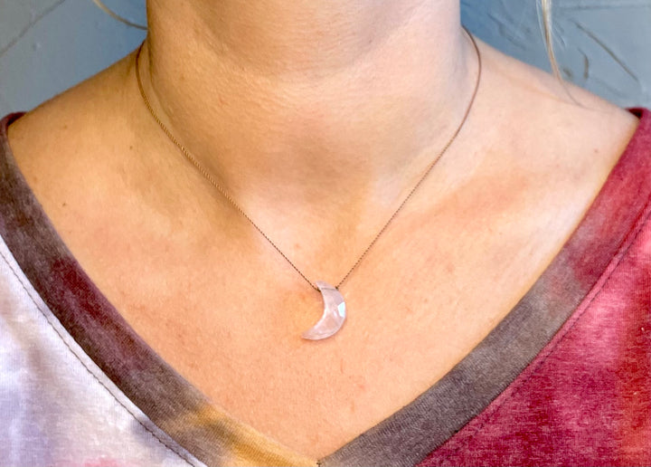 Rose Quartz Moon Cord Necklace