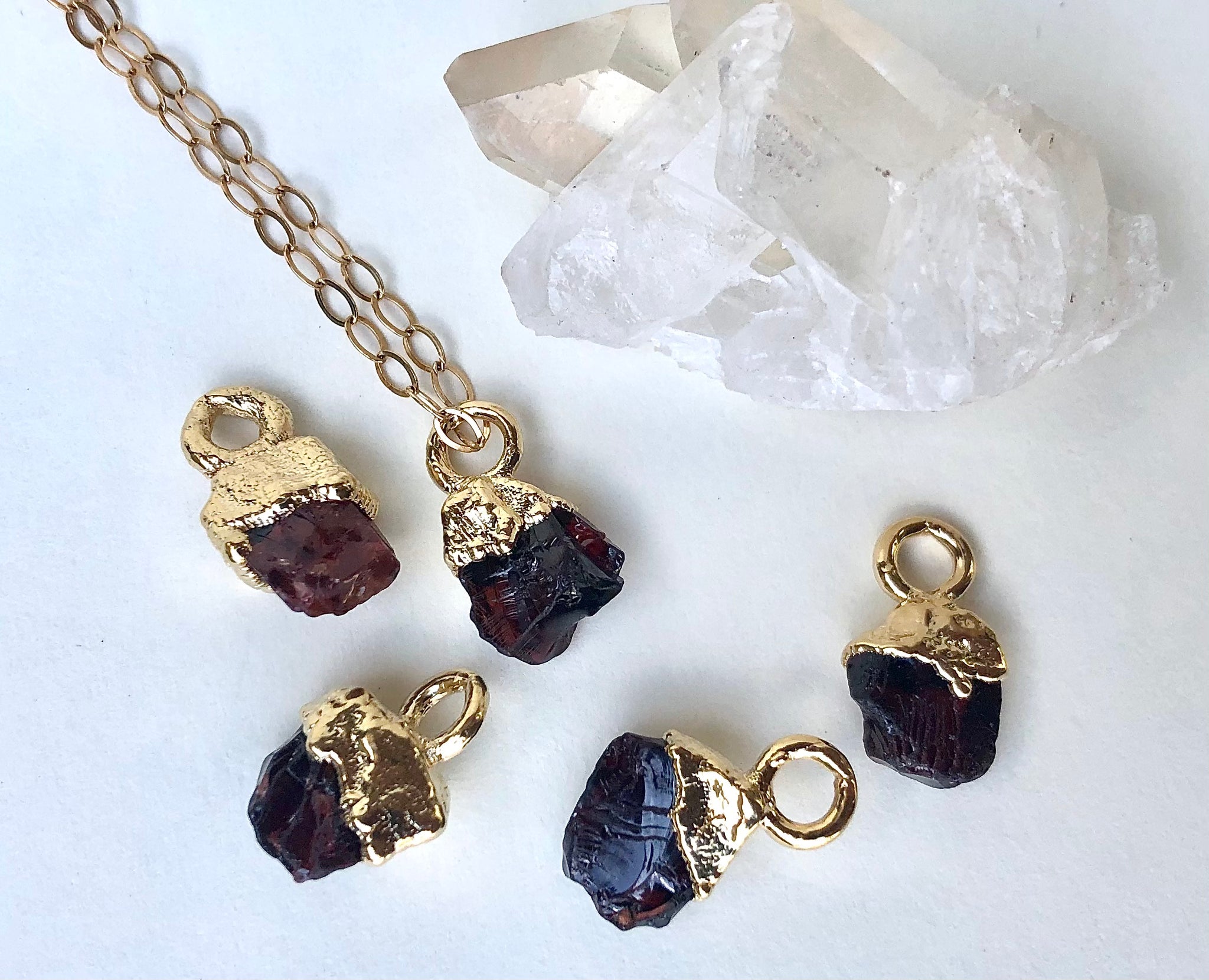 Buy Garnet & Aquamarine Gemstone 3-Stone Necklace In 14k Gold
